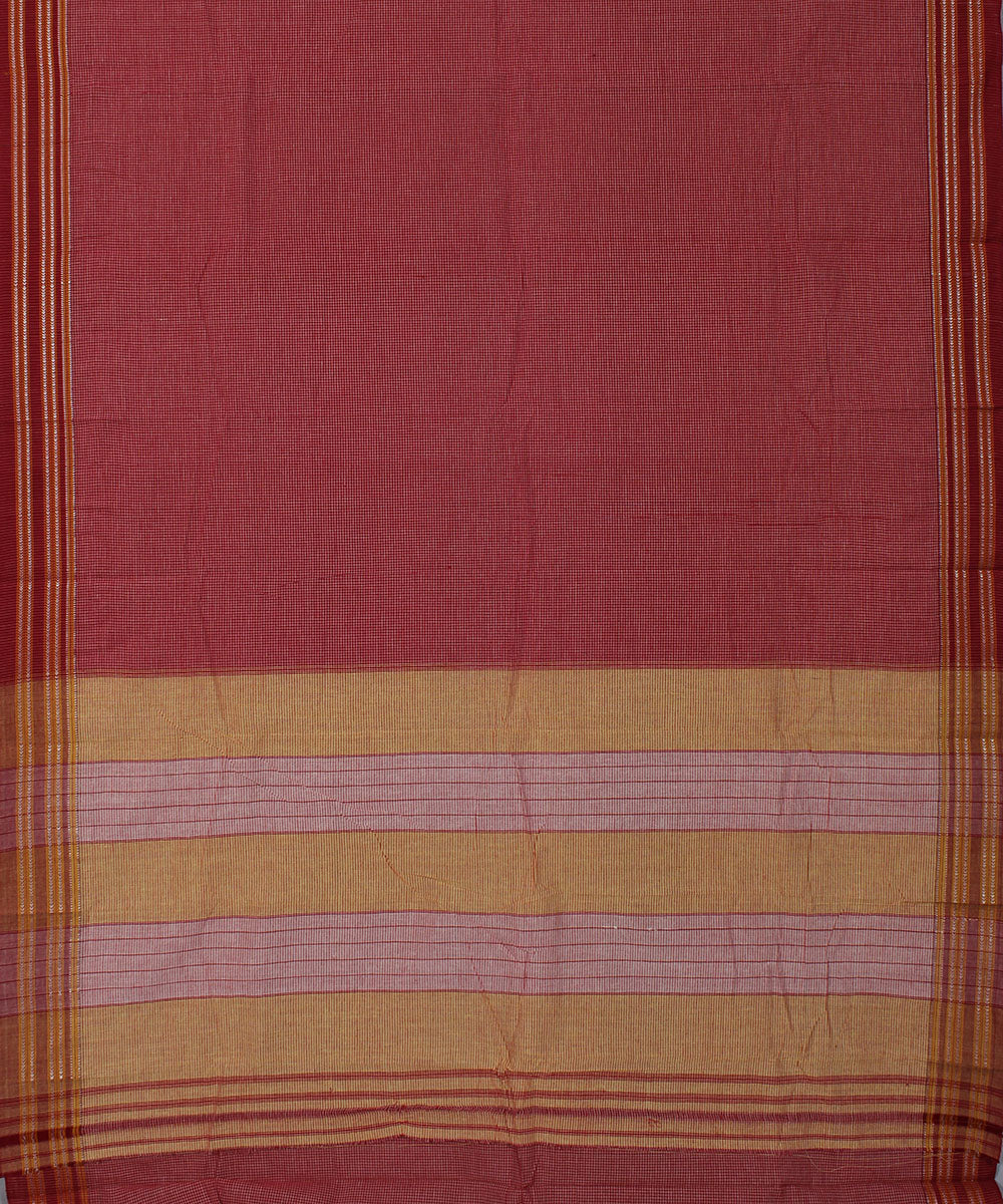 Red white micro checks cotton handwoven hubli saree