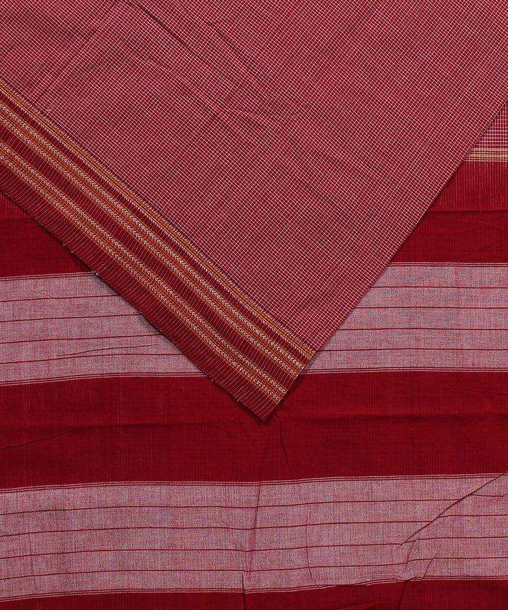 Red white micro checks cotton handwoven hubli saree