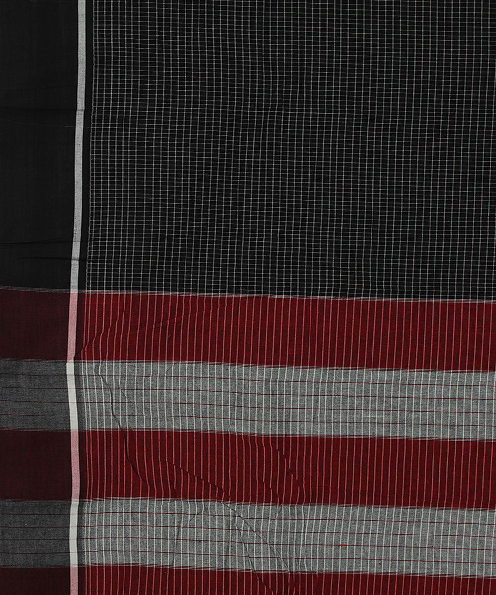 Black white checks cotton handwoven hubli saree