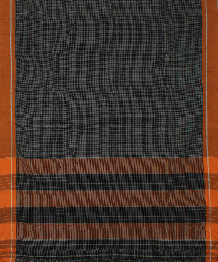 Black white checks with orange border cotton handwoven hubli saree