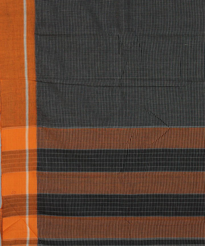 Black white checks with orange border cotton handwoven hubli saree