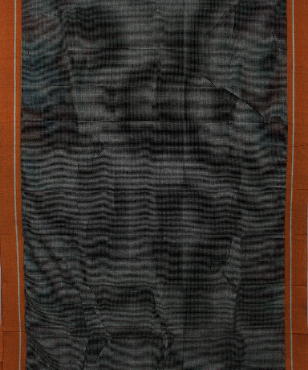 Black white checks with orange border cotton handwoven hubli saree