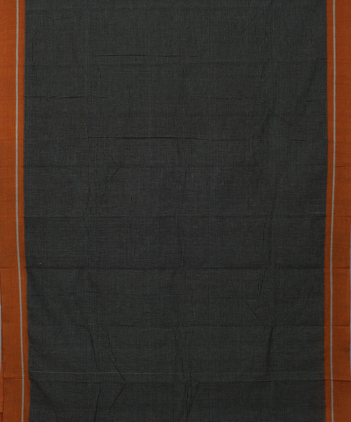 Black white checks with orange border cotton handwoven hubli saree