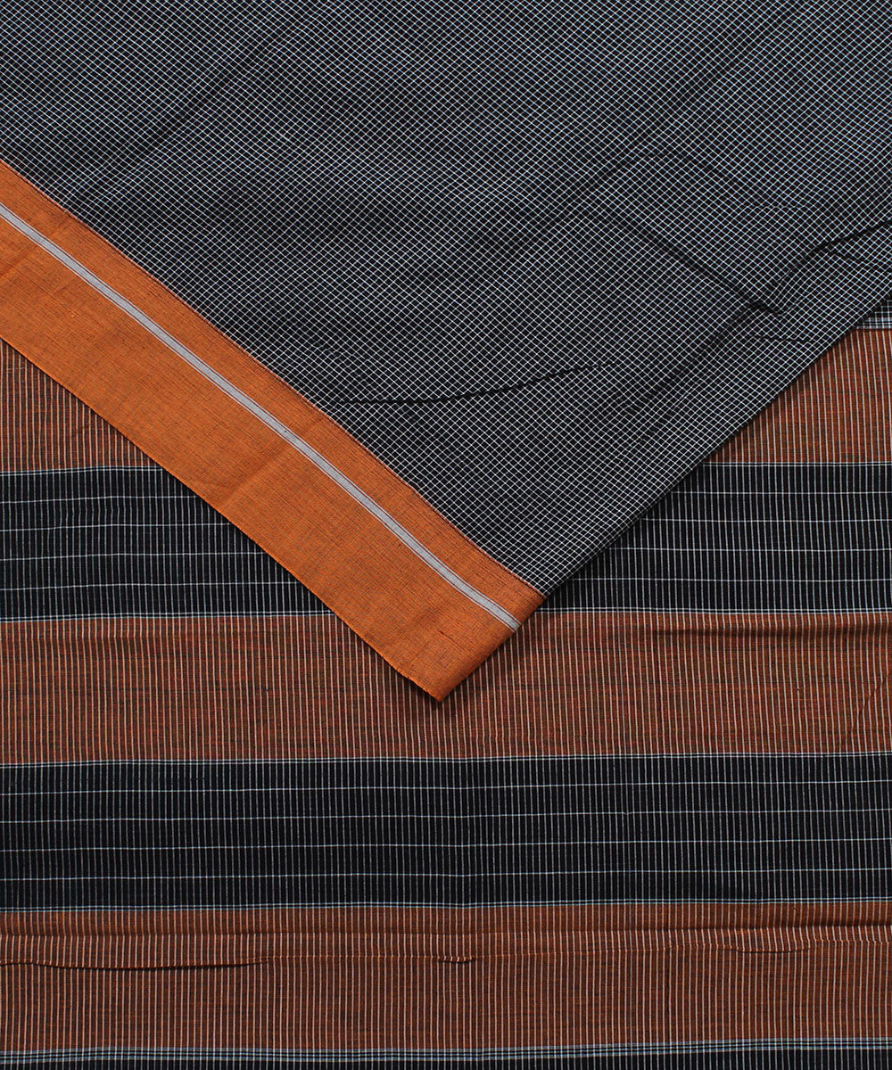 Black white checks with orange border cotton handwoven hubli saree