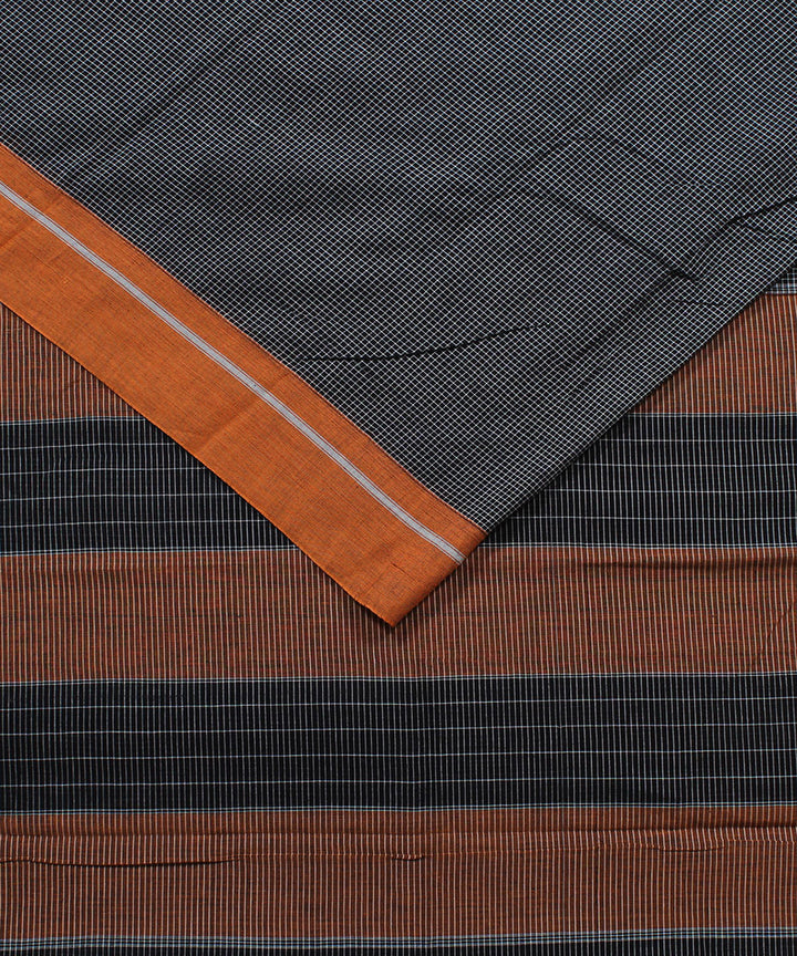 Black white checks with orange border cotton handwoven hubli saree