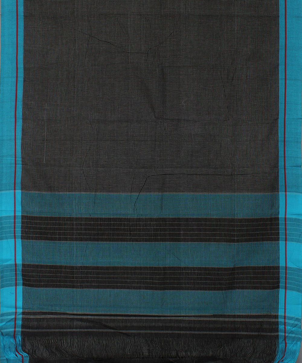 Black white checks with blue borders cotton handwoven hubli saree