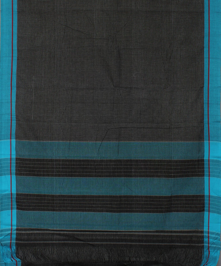 Black white checks with blue borders cotton handwoven hubli saree