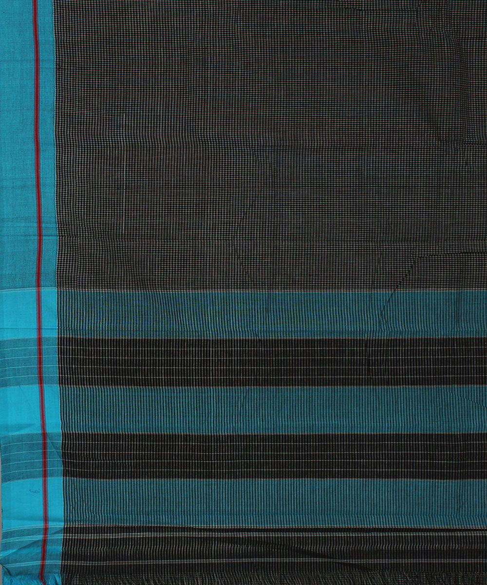 Black white checks with blue borders cotton handwoven hubli saree