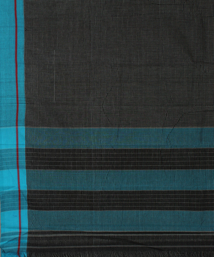 Black white checks with blue borders cotton handwoven hubli saree