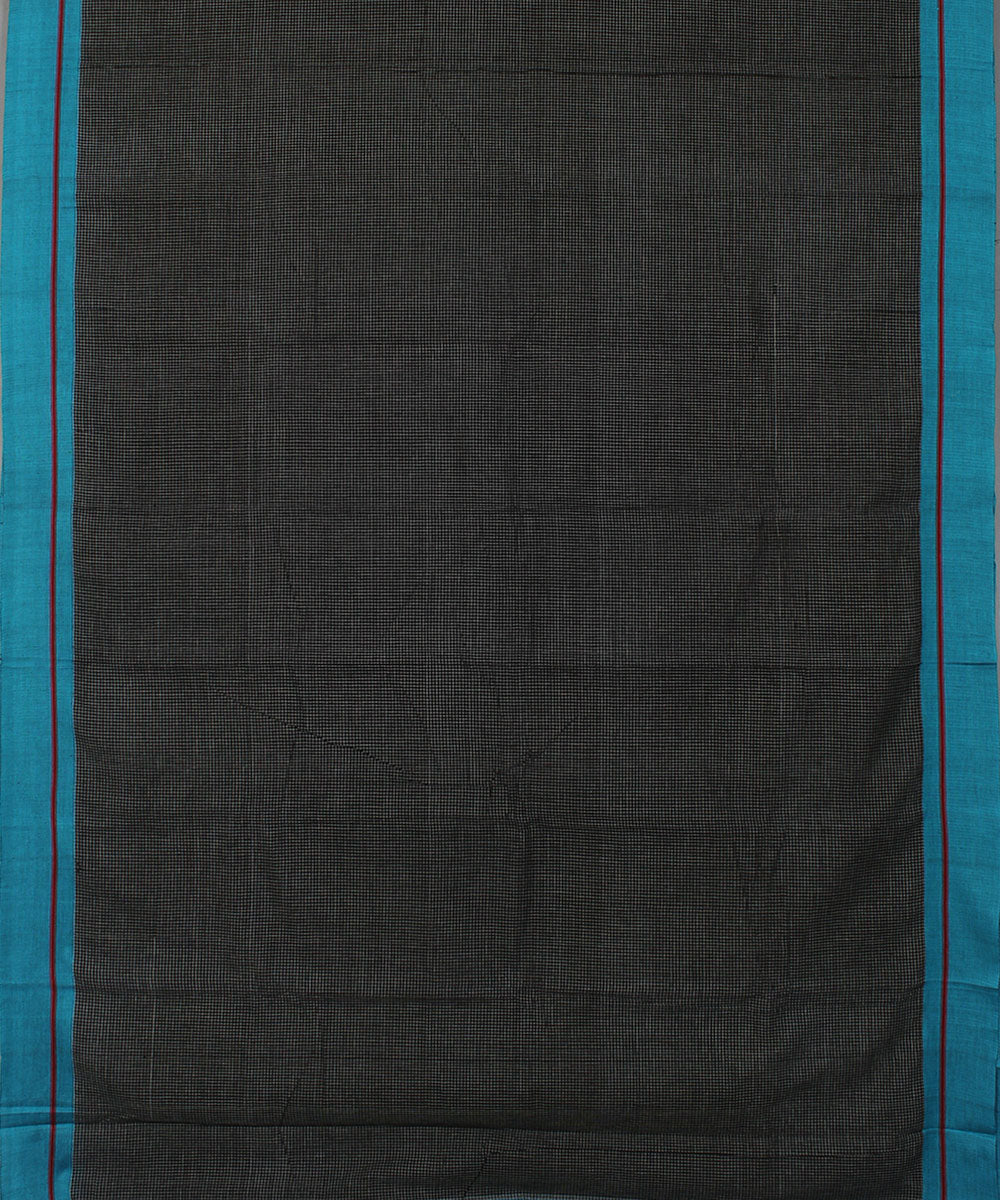 Black white checks with blue borders cotton handwoven hubli saree