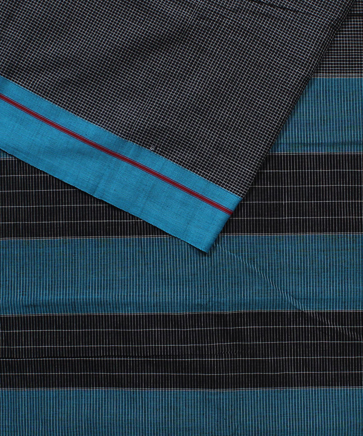 Black white checks with blue borders cotton handwoven hubli saree