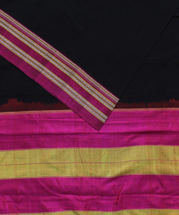 Black pink art silk and cotton handwoven gayathri ilkal saree