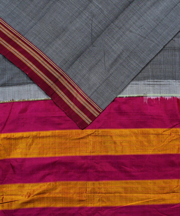 Grey pink art silk and cotton handwoven gomi dadi ilkal saree