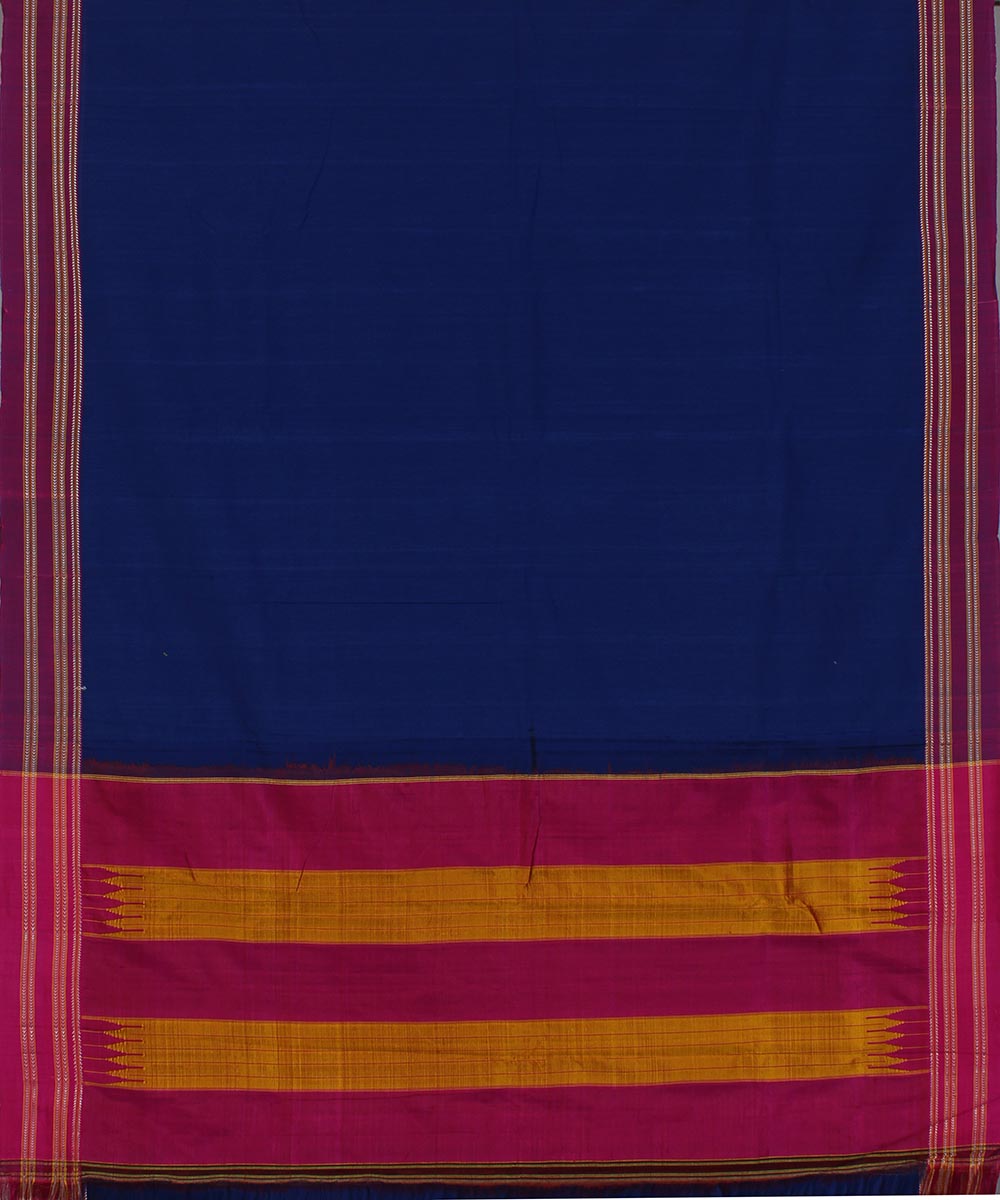 Blue pink art silk and cotton handwoven gomi dadi ilkal saree