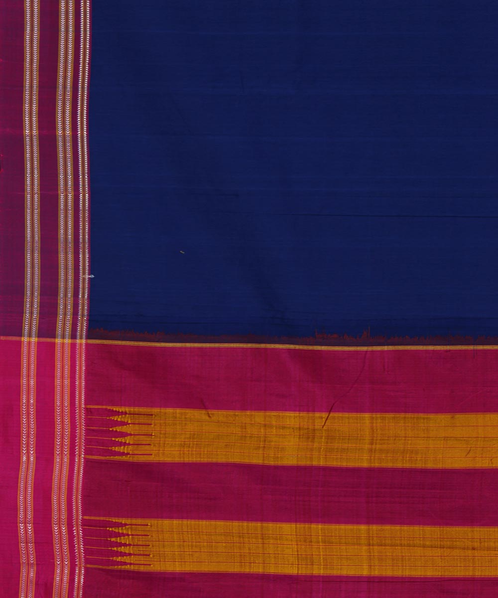 Blue pink art silk and cotton handwoven gomi dadi ilkal saree