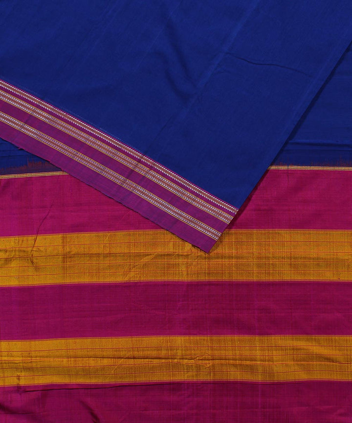 Blue pink art silk and cotton handwoven gomi dadi ilkal saree