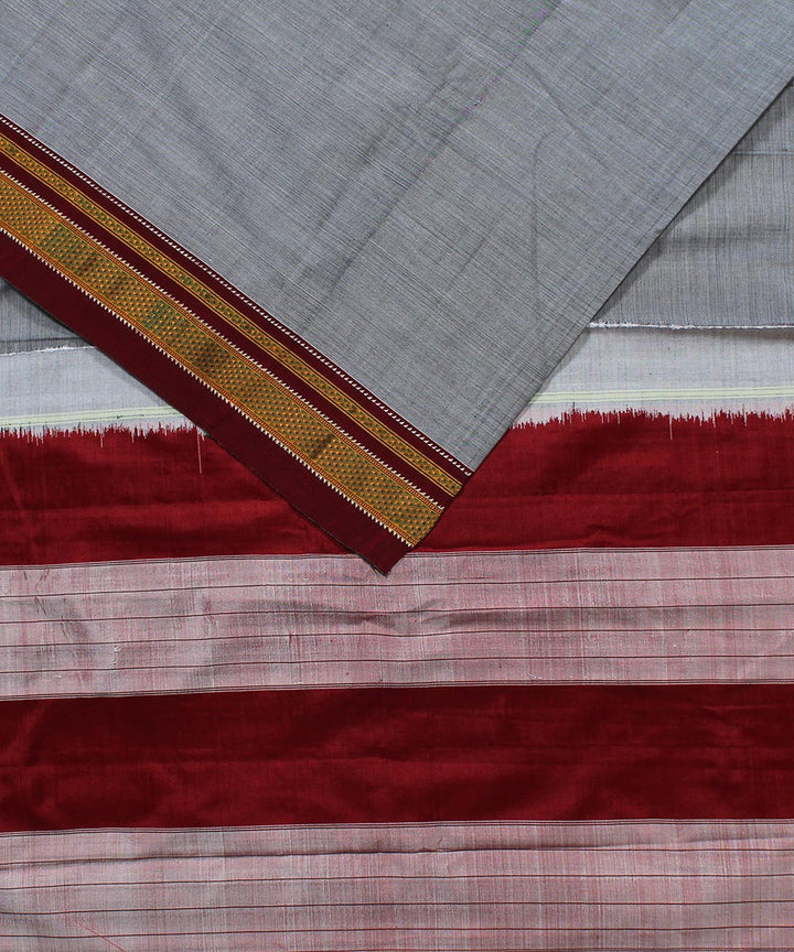 Grey maroon art silk and cotton handwoven chikki paras ilkal saree