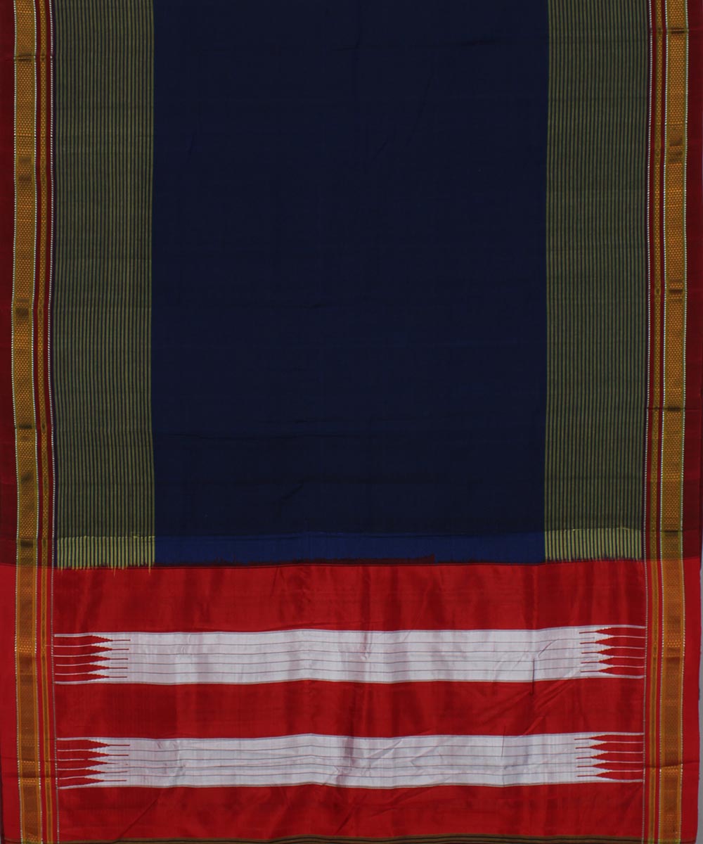 Blue olive green art silk and cotton handloom chikki paras ilkal saree