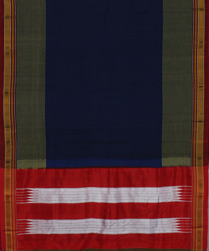 Blue olive green art silk and cotton handloom chikki paras ilkal saree