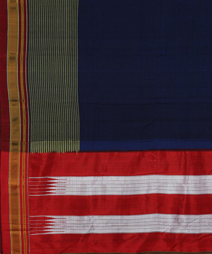 Blue olive green art silk and cotton handloom chikki paras ilkal saree