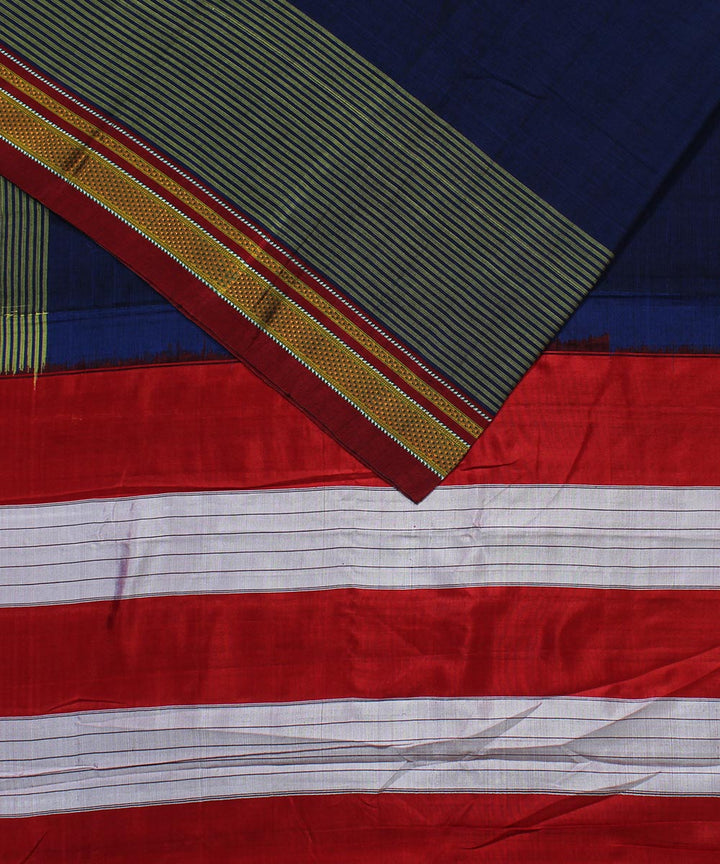 Blue olive green art silk and cotton handloom chikki paras ilkal saree