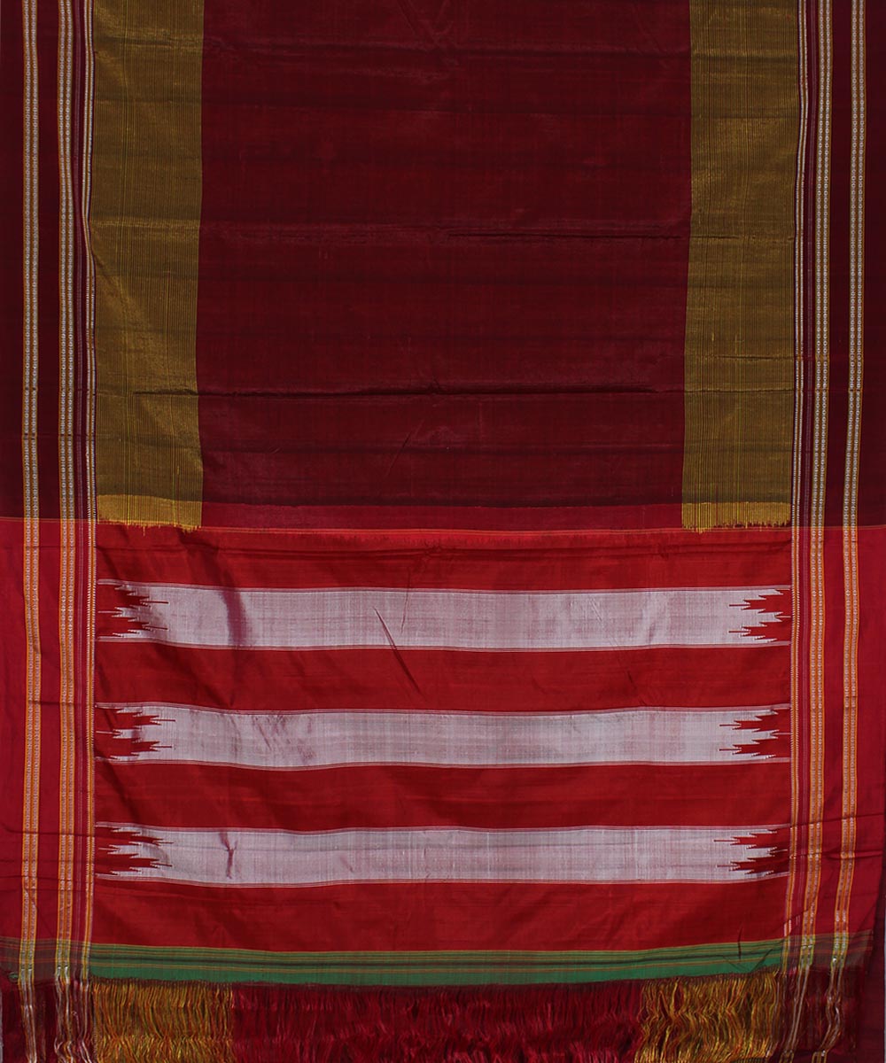 Maroon olive green art silk and cotton handwoven gayathri ilkal saree