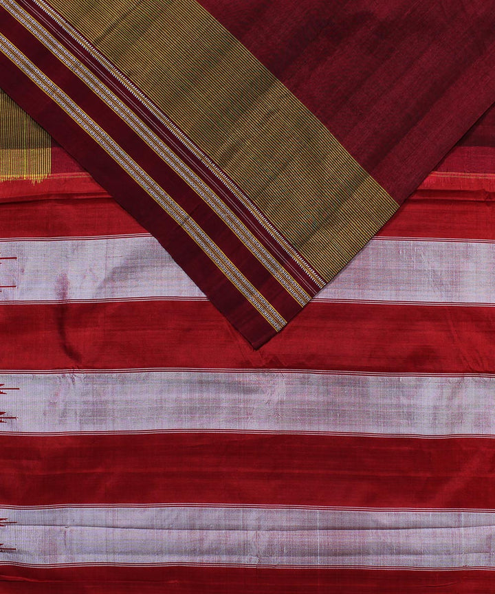 Maroon olive green art silk and cotton handwoven gayathri ilkal saree