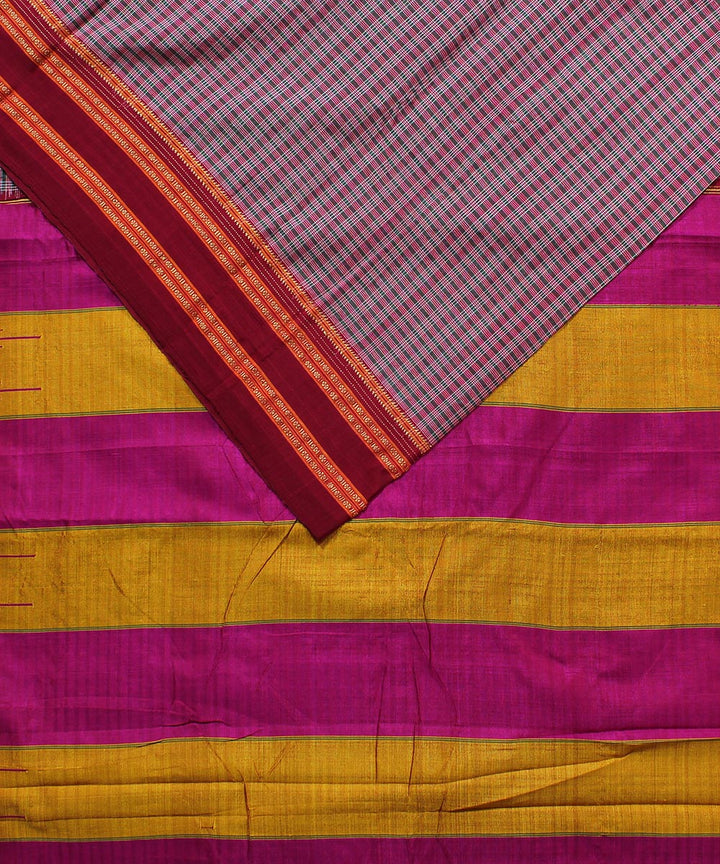 Mauve checks art silk and cotton handloom gayathri ilkal saree