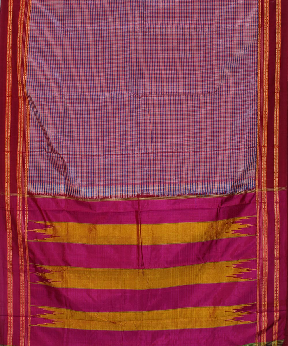 Mauve checks handwoven art silk and cotton gayathri ilkal saree