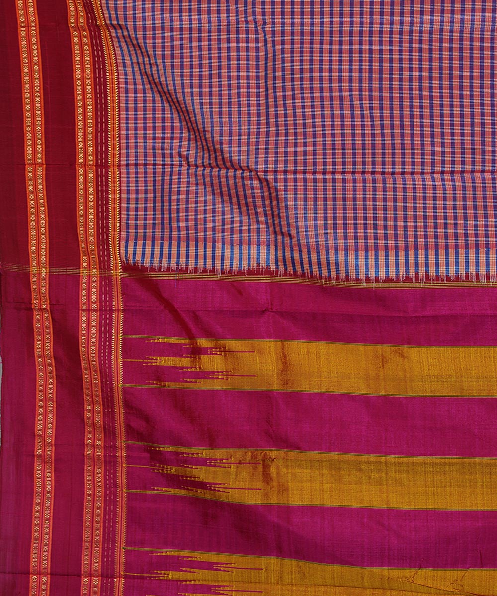 Mauve checks handwoven art silk and cotton gayathri ilkal saree