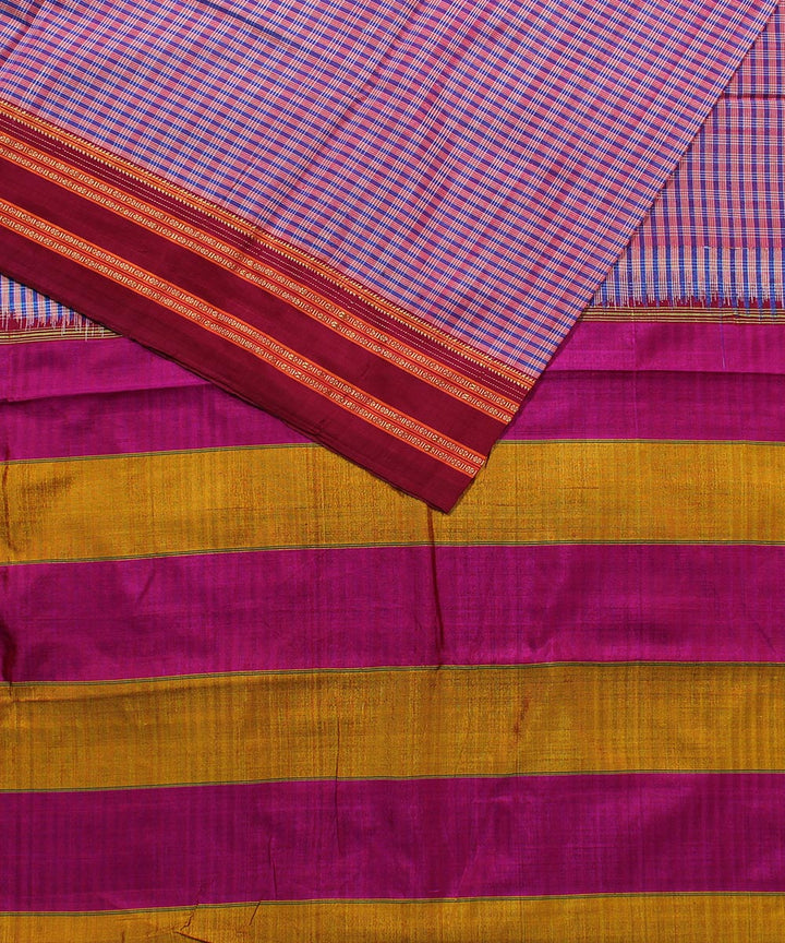 Mauve checks handwoven art silk and cotton gayathri ilkal saree