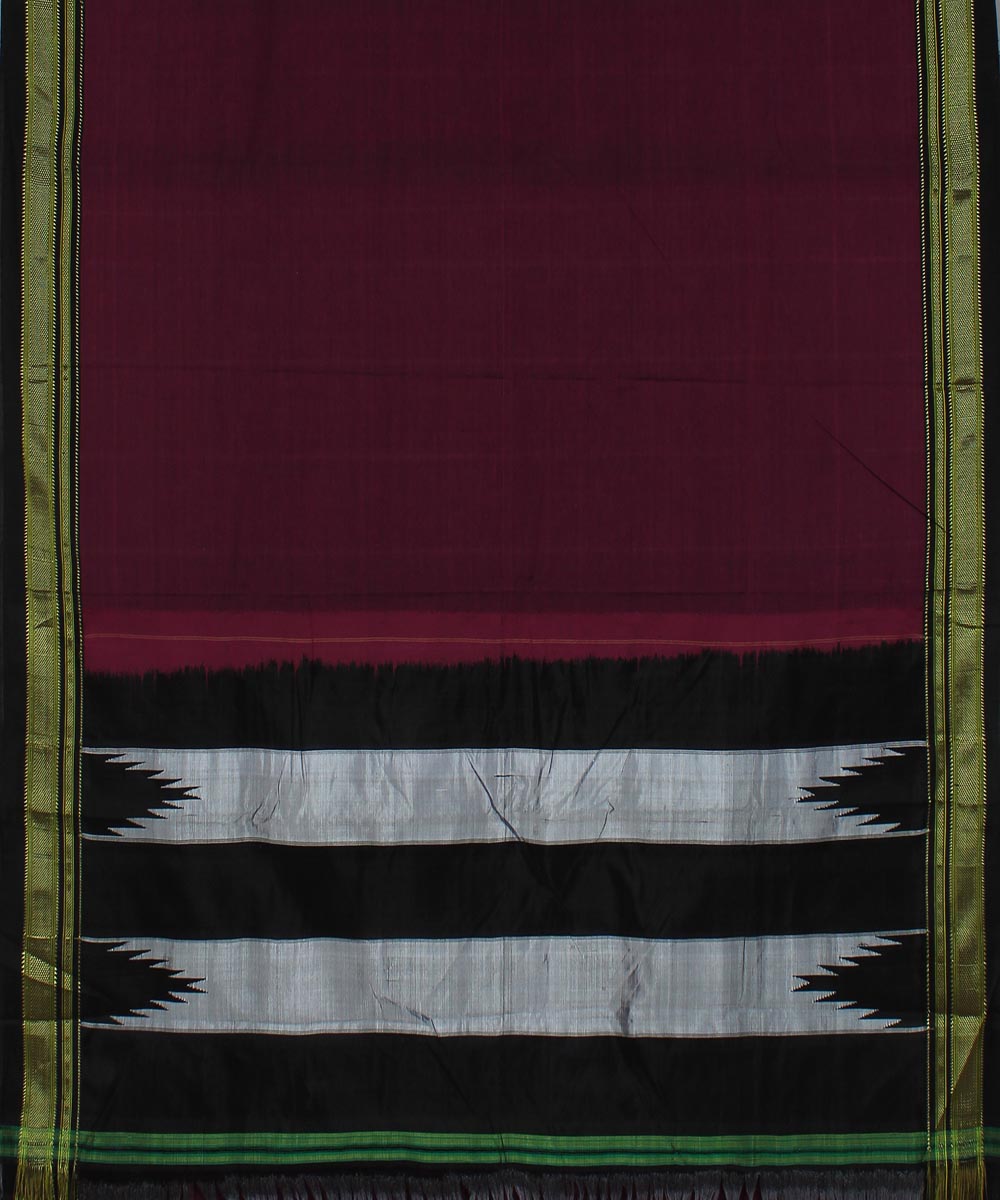 Dark magenta art silk and cotton handwoven chikki paras ilkal saree