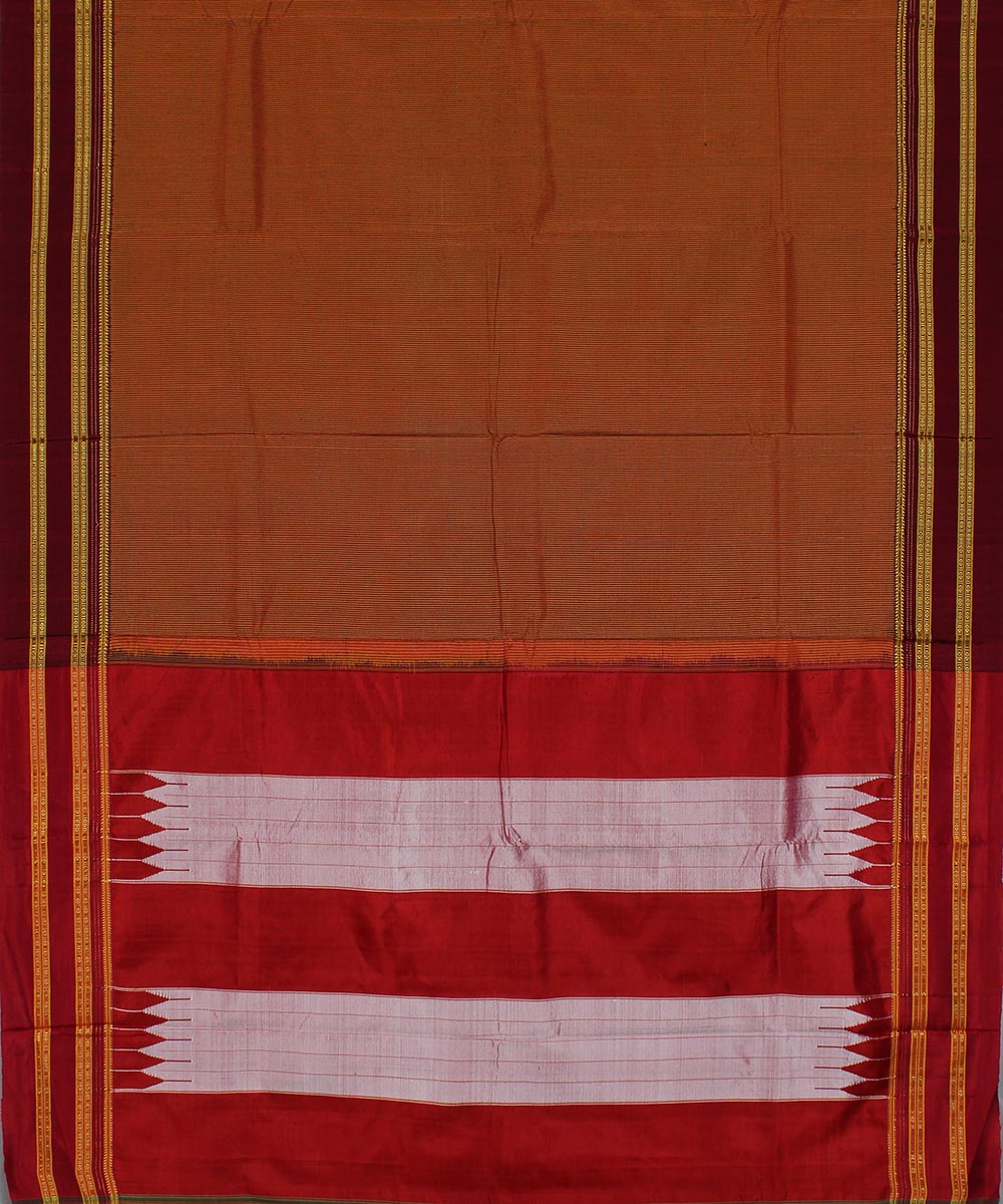 Brown orange micro checks art silk handwoven gayathri ilkal saree