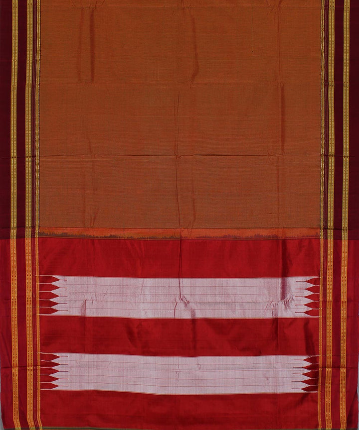 Brown orange micro checks art silk handwoven gayathri ilkal saree