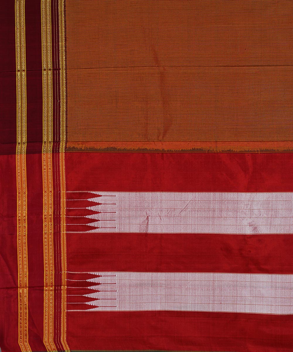 Brown orange micro checks art silk handwoven gayathri ilkal saree