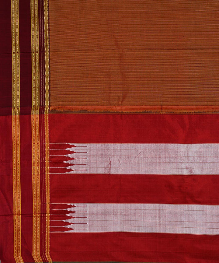 Brown orange micro checks art silk handwoven gayathri ilkal saree