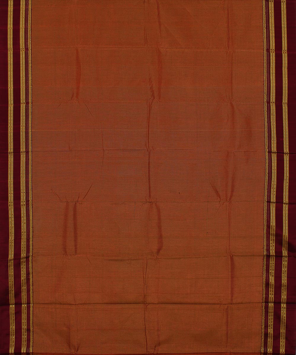 Brown orange micro checks art silk handwoven gayathri ilkal saree