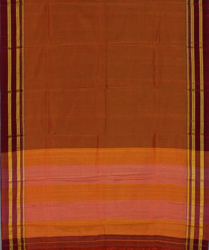 Brown orange micro checks art silk handwoven gayathri ilkal saree