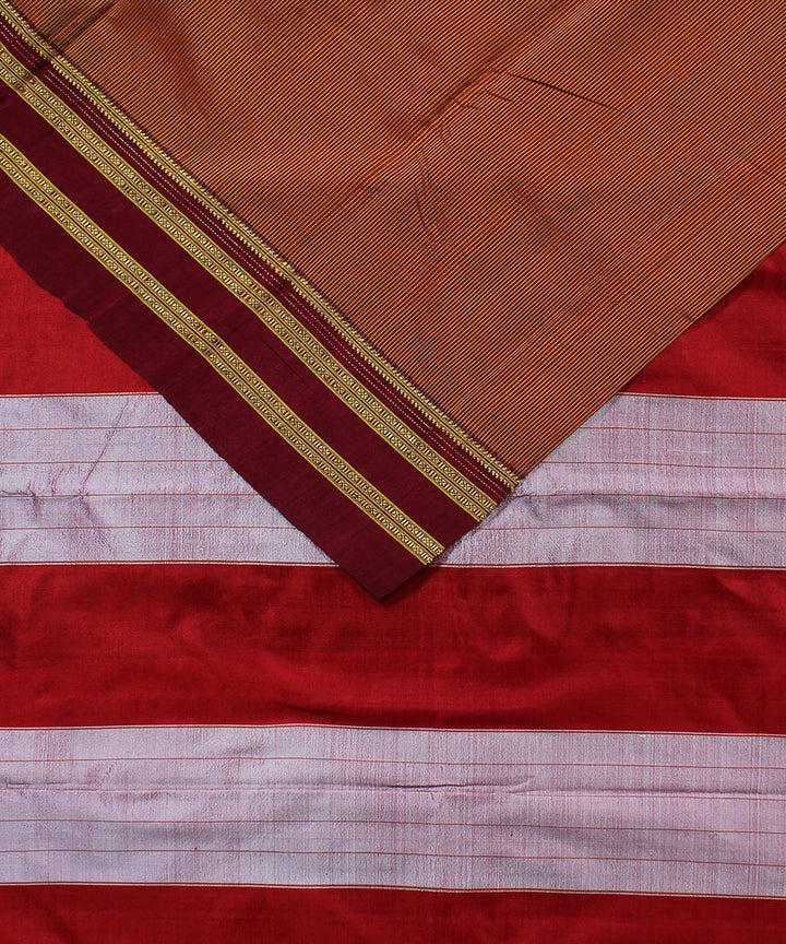 Brown orange micro checks art silk handwoven gayathri ilkal saree