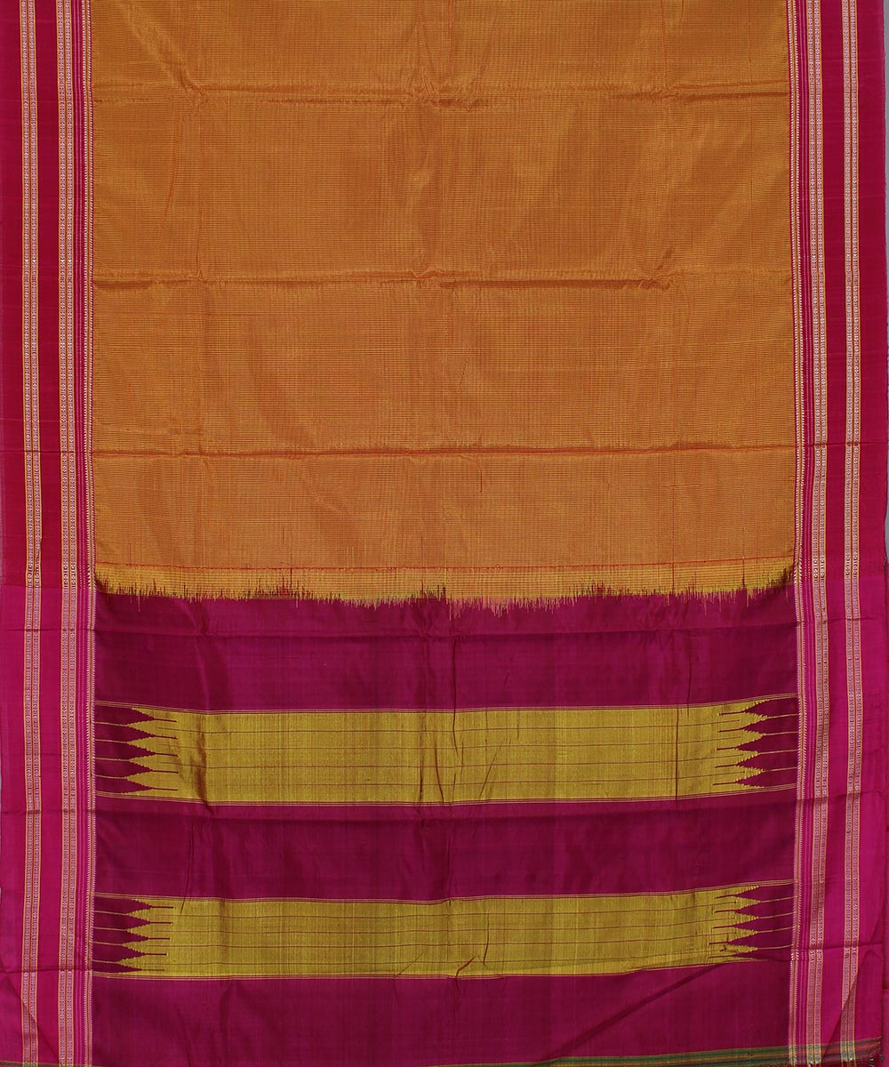 Yellow red micro checks art silk handwoven gayathri ilkal saree
