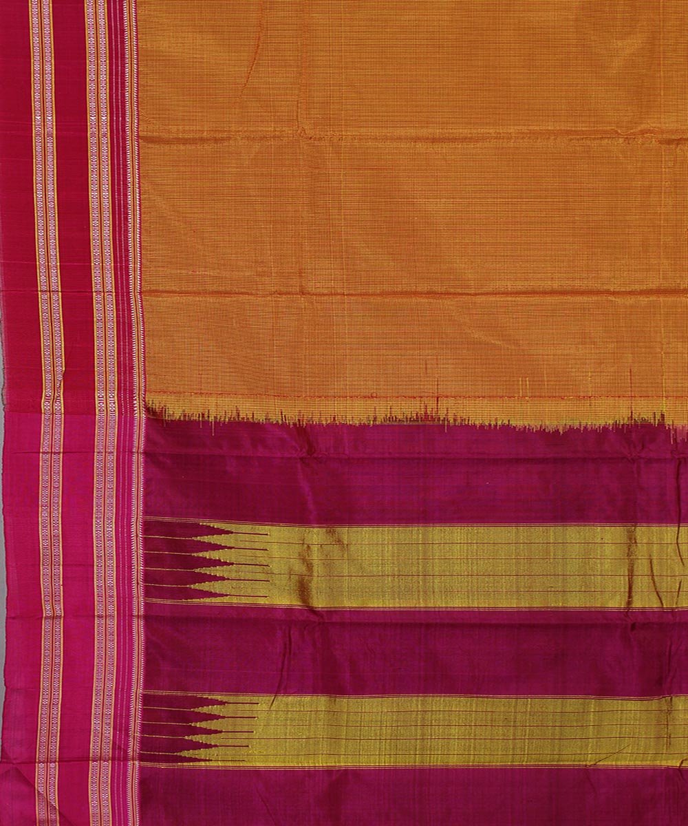 Yellow red micro checks art silk handwoven gayathri ilkal saree