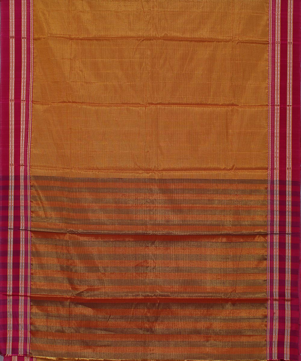 Yellow red micro checks art silk handwoven gayathri ilkal saree