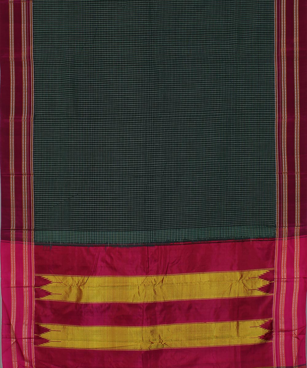 Dark green white checks art silk handwoven gayathri ilkal saree
