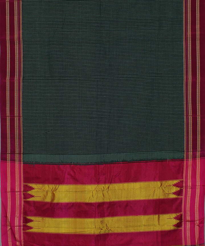 Dark green white checks art silk handwoven gayathri ilkal saree