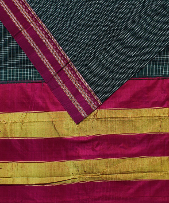 Dark green white checks art silk handwoven gayathri ilkal saree