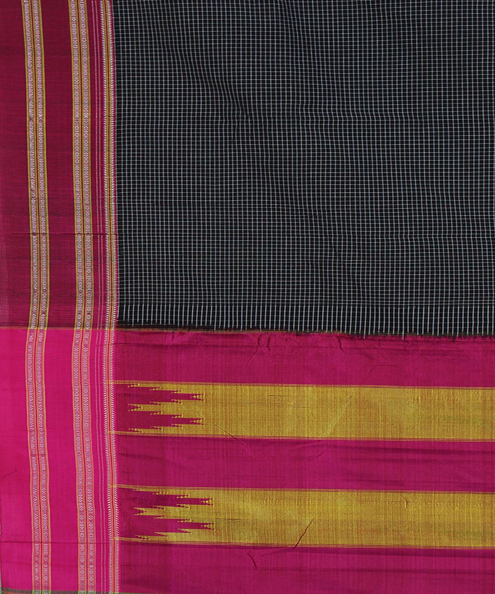 Black white checks art silk and cotton handwoven gayathri ilkal saree
