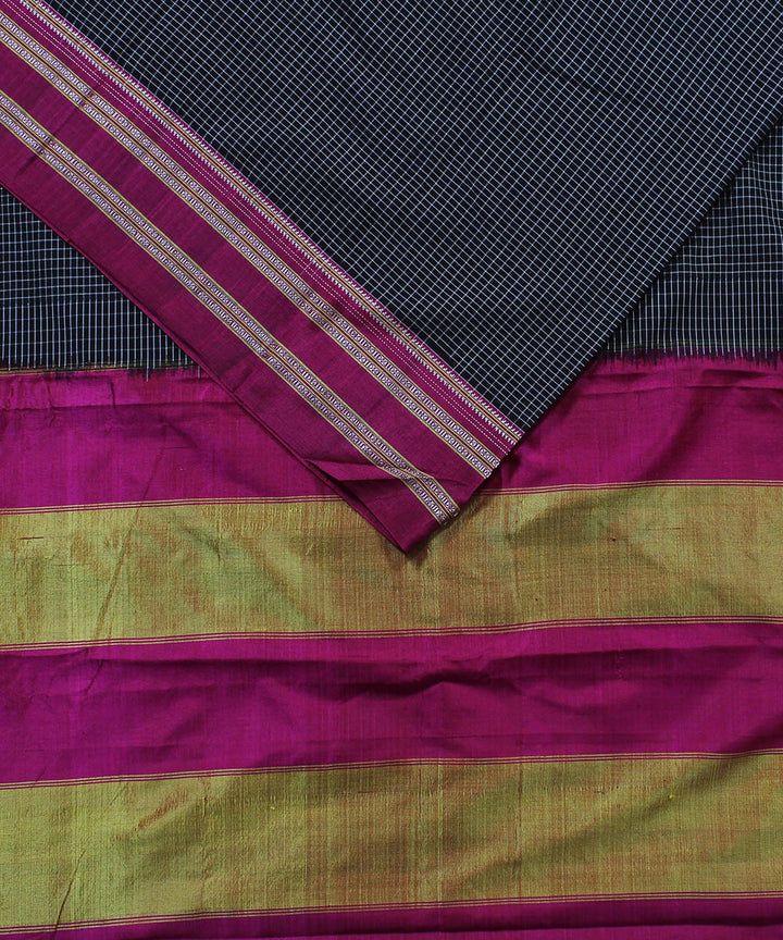 Black white checks art silk and cotton handwoven gayathri ilkal saree