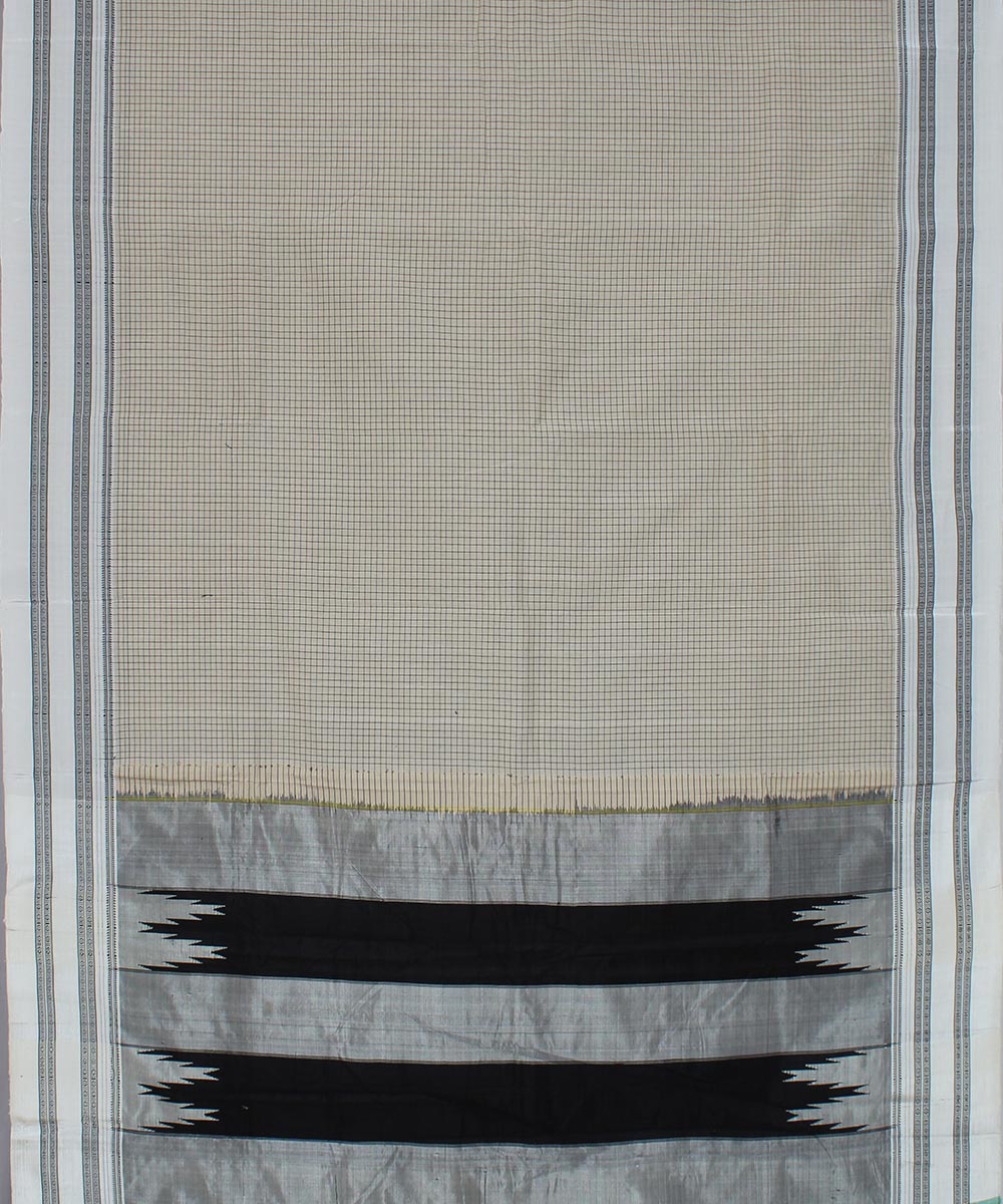 Cream black checks art silk and cotton handwoven gayathri ilkal saree