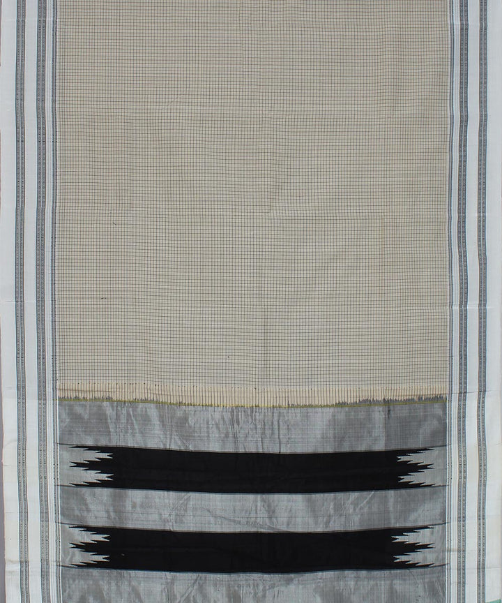 Cream black checks art silk and cotton handwoven gayathri ilkal saree