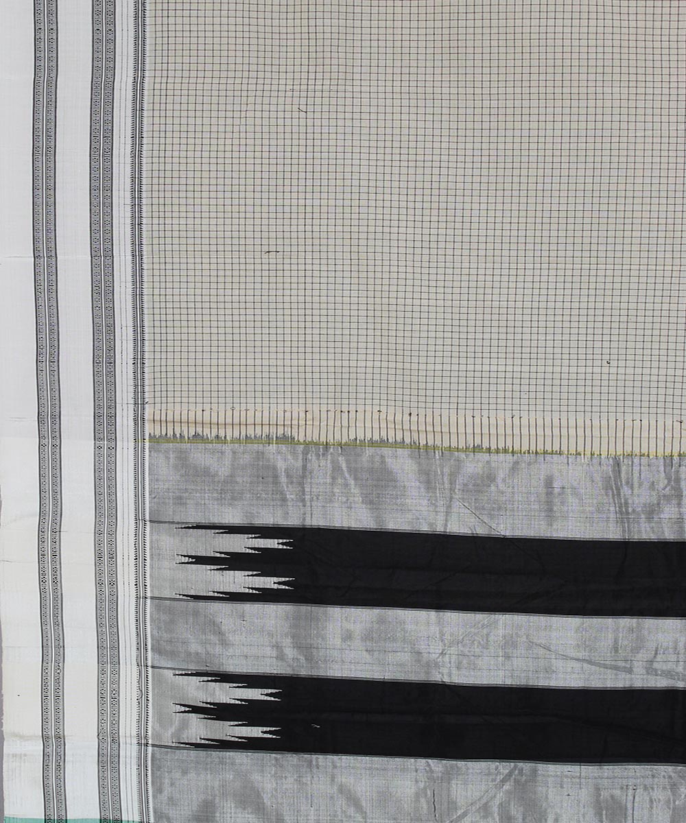 Cream black checks art silk and cotton handwoven gayathri ilkal saree